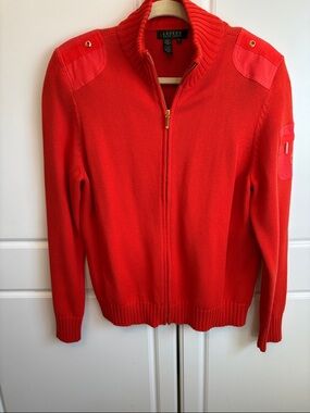 Lauren Ralph Lauren Red Zip Front Knit Jacket